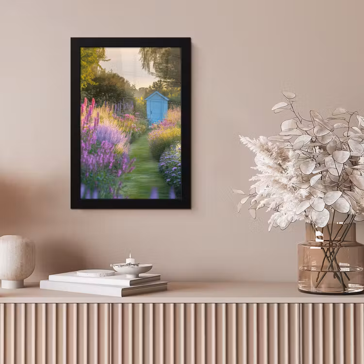Tuinhuisje - Blauw - Bloemen fotolijst zwart zonder passe partout klein -sfeer5