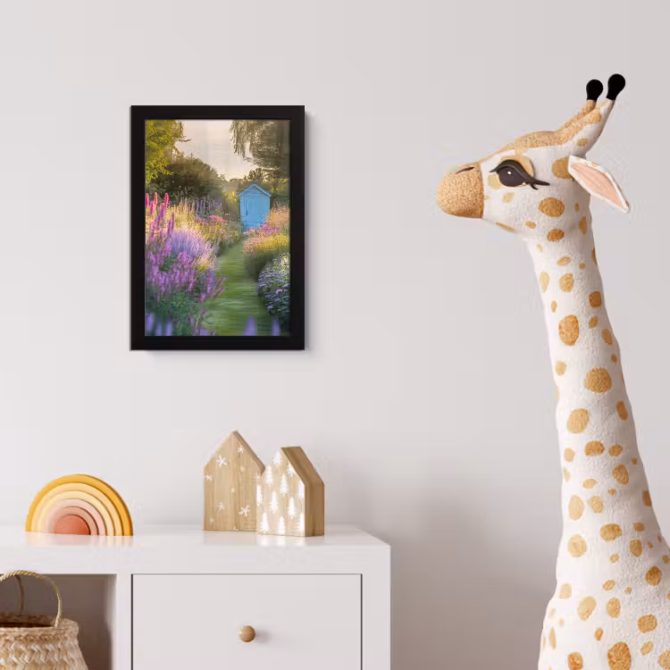 Tuinhuisje - Blauw - Bloemen fotolijst zwart zonder passe partout klein -usfeer4_kinderkamer