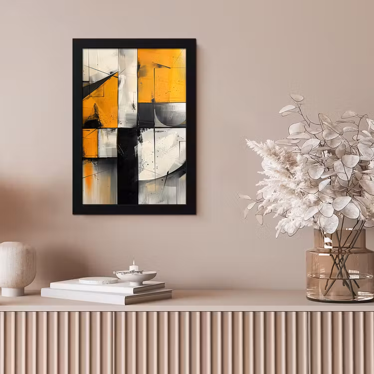 Geel - Abstract - Modern - Vormen fotolijst zwart zonder passe partout klein -sfeer5