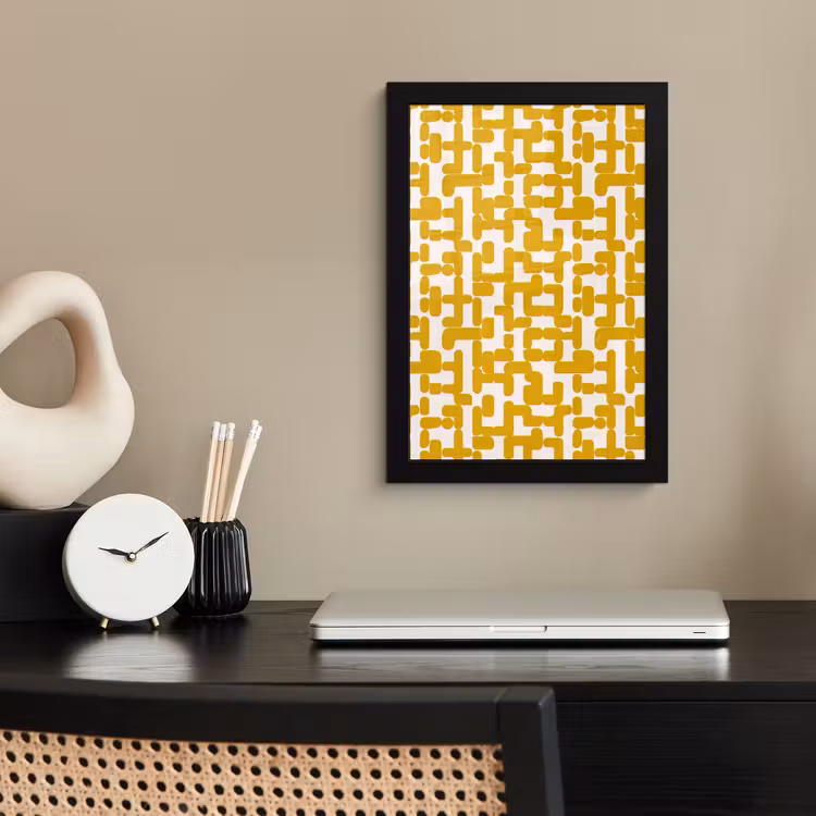 Geel - Beige - Patroon fotolijst zwart zonder passe partout klein 224 -sfeer1