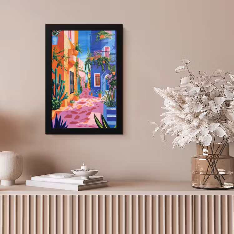 Geel - Blauw - Oranje - Huis fotolijst zwart zonder passe partout klein -sfeer5