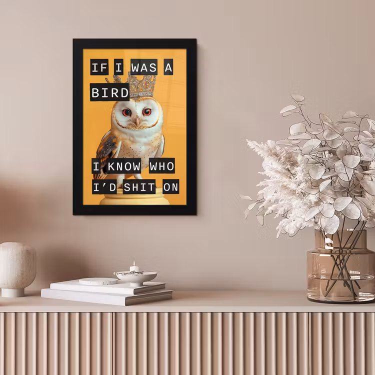 Geel - Uil - Vogel - Decoratie fotolijst zwart zonder passe partout klein -sfeer5