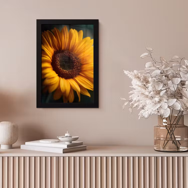 Geel - Zonnebloem - Zomers fotolijst zwart zonder passe partout klein -sfeer5