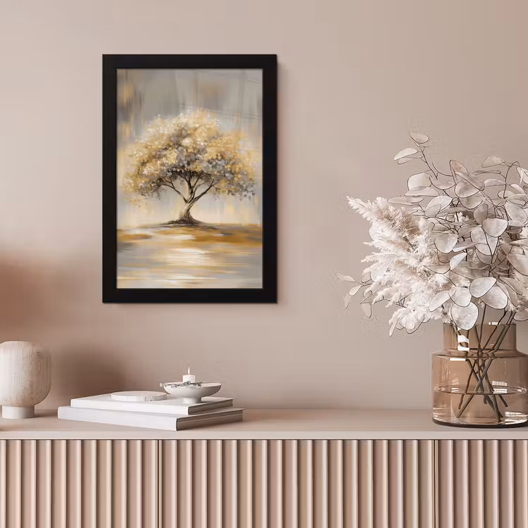 Schilderij - Boom - Abstract - Bladeren fotolijst zwart zonder passe partout klein -sfeer5