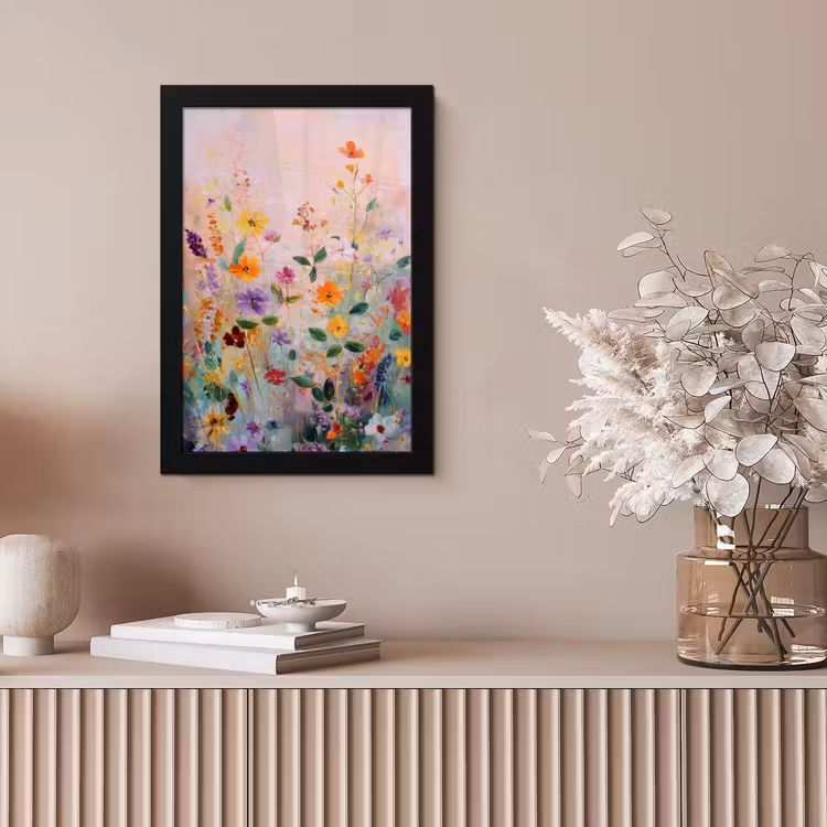 Schilderij - Bloemen - Abstract - Kleurrijk fotolijst zwart zonder passe partout klein -sfeer5