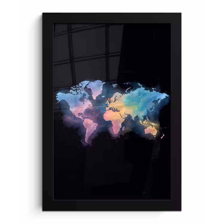 Geschilderd - Wereldkaart - Kleurrijk fotolijst zwart zonder passe partout klein -3d