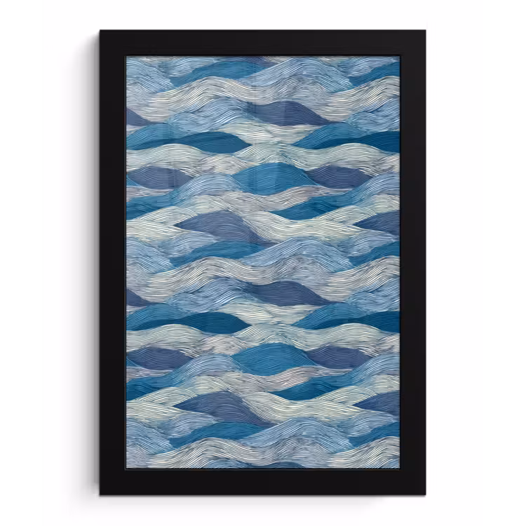 Getekend - Blauw - Wit - Golvend - Streepjes fotolijst zwart zonder passe partout klein 224 -3d