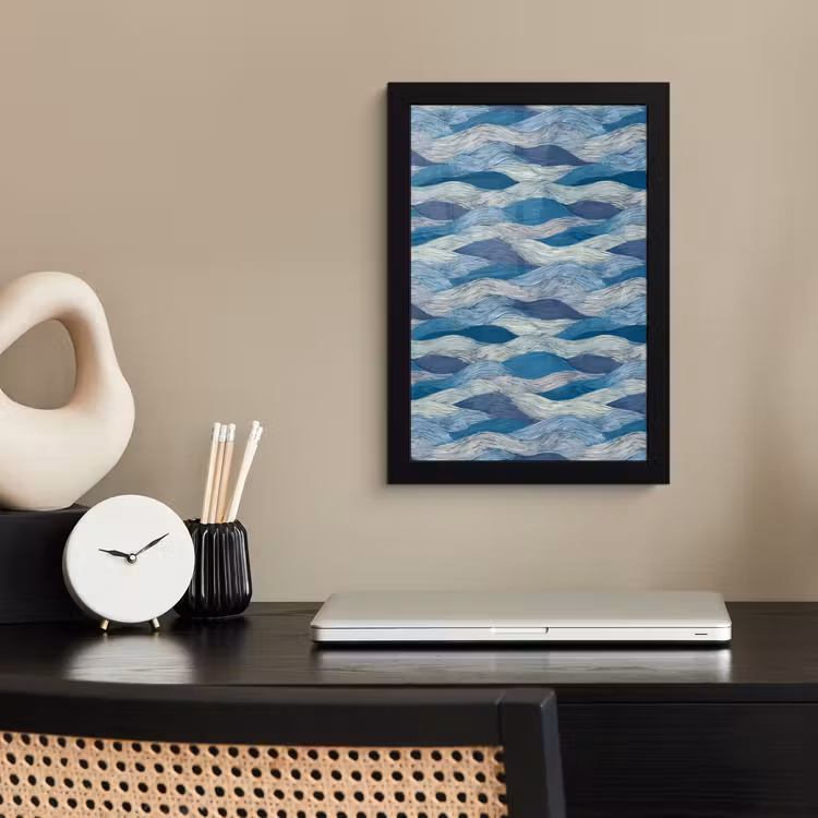 Getekend - Blauw - Wit - Golvend - Streepjes fotolijst zwart zonder passe partout klein 224 -sfeer1