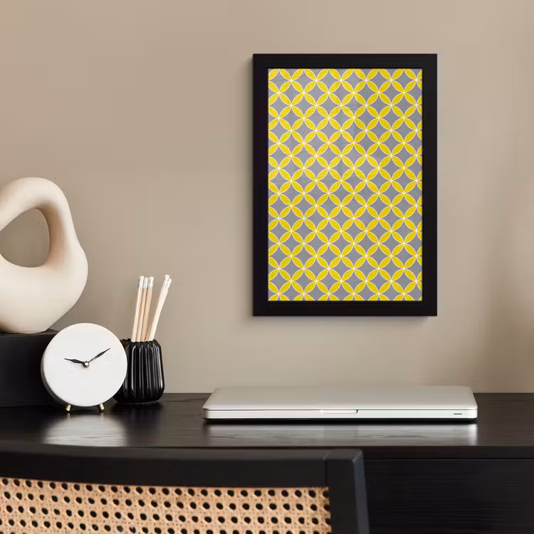 Geometrisch - Cirkels - Modern - Grijs - Geel fotolijst zwart zonder passe partout klein 224 -sfeer1