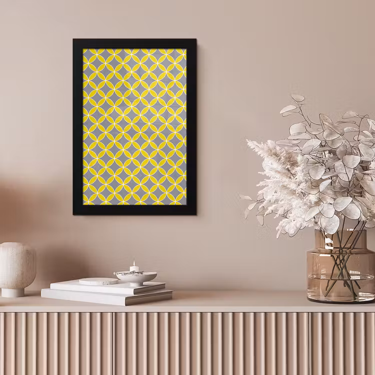 Geometrisch - Cirkels - Modern - Grijs - Geel fotolijst zwart zonder passe partout klein 224 -sfeer5