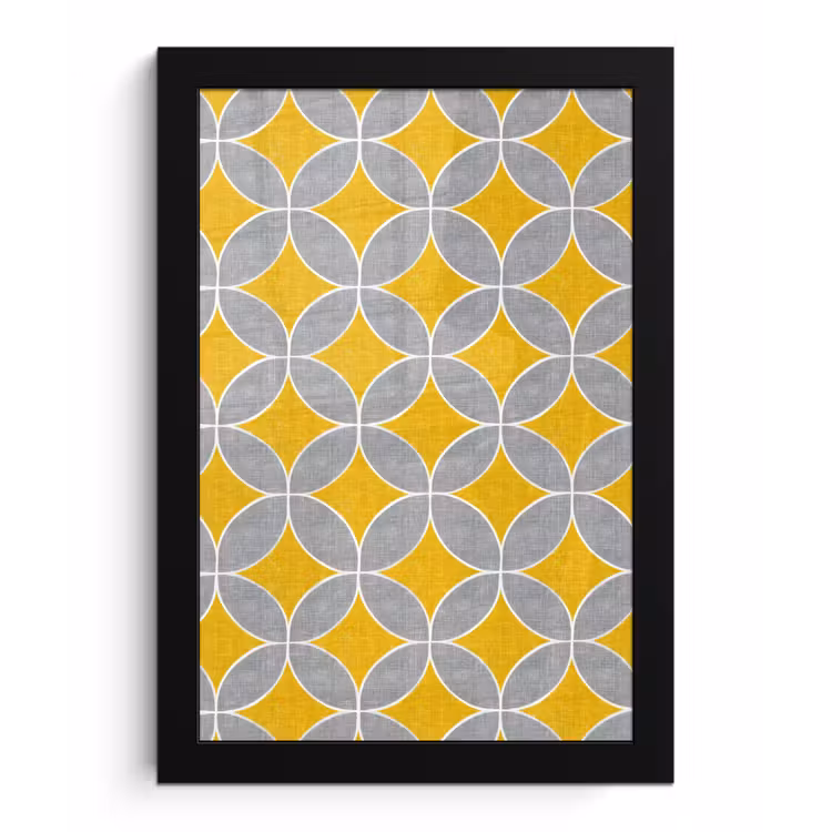 Geometrisch - Cirkels - Textuur - Grijs - Geel fotolijst zwart zonder passe partout klein 224 -3d