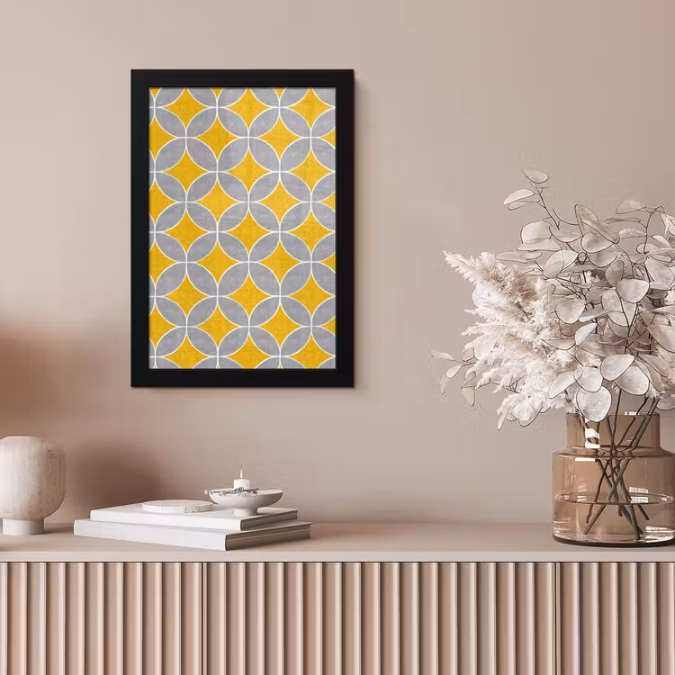Geometrisch - Cirkels - Textuur - Grijs - Geel fotolijst zwart zonder passe partout klein 224 -sfeer5