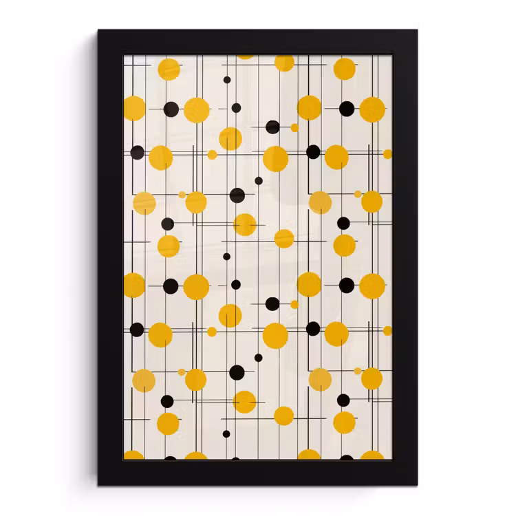 Geometrisch - Retro - Lijnen - Okergeel - Zwart fotolijst zwart zonder passe partout klein 224 -3d