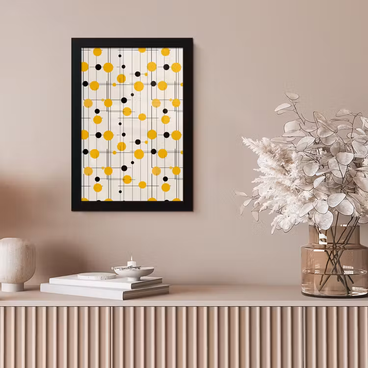 Geometrisch - Retro - Lijnen - Okergeel - Zwart fotolijst zwart zonder passe partout klein 224 -sfeer5