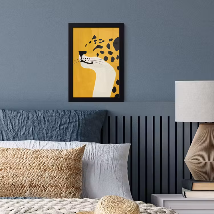 Cheetah - Illustratie - Geel fotolijst zwart zonder passe partout klein -sfeer3