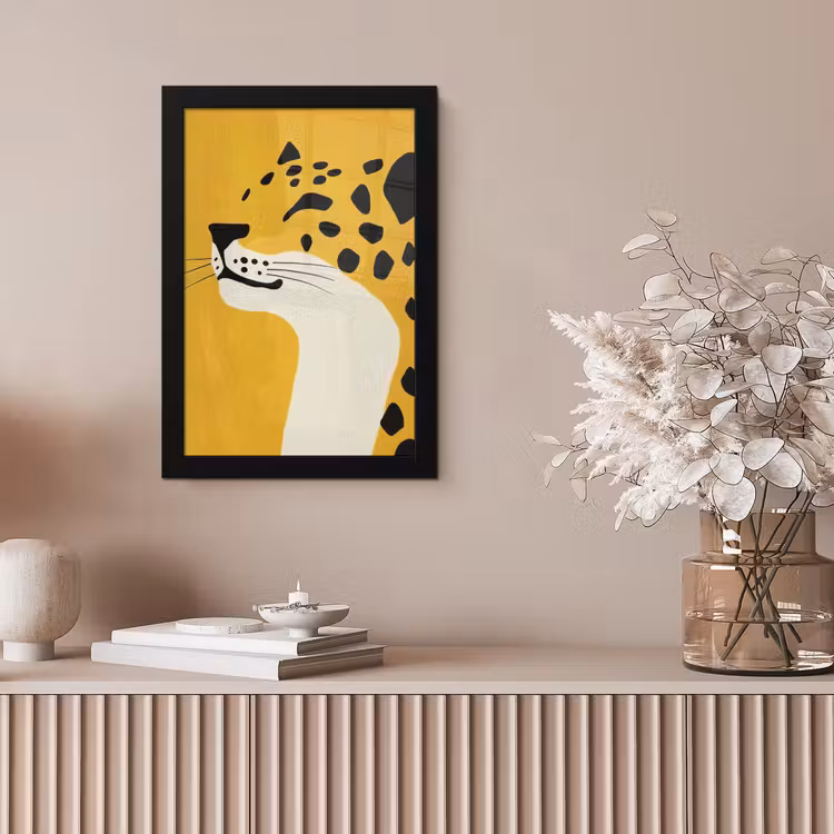 Cheetah - Illustratie - Geel fotolijst zwart zonder passe partout klein -sfeer5