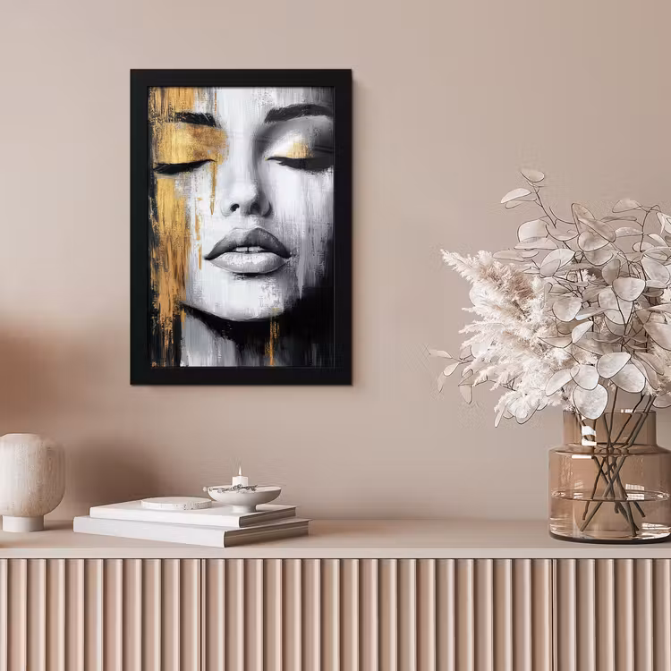Gezicht - Vrouw - Penseelstreken - Abstract fotolijst zwart zonder passe partout klein -sfeer5