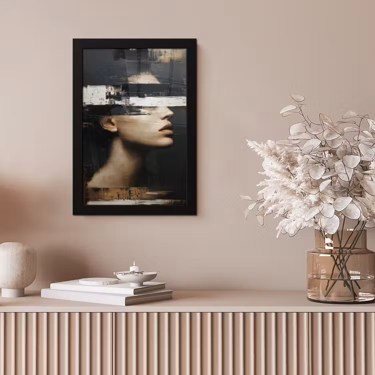Gezicht - Vrouw - Zwart - Abstract fotolijst zwart zonder passe partout klein -sfeer5