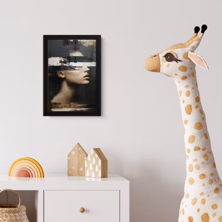Gezicht - Vrouw - Zwart - Abstract fotolijst zwart zonder passe partout klein -usfeer4_kinderkamer