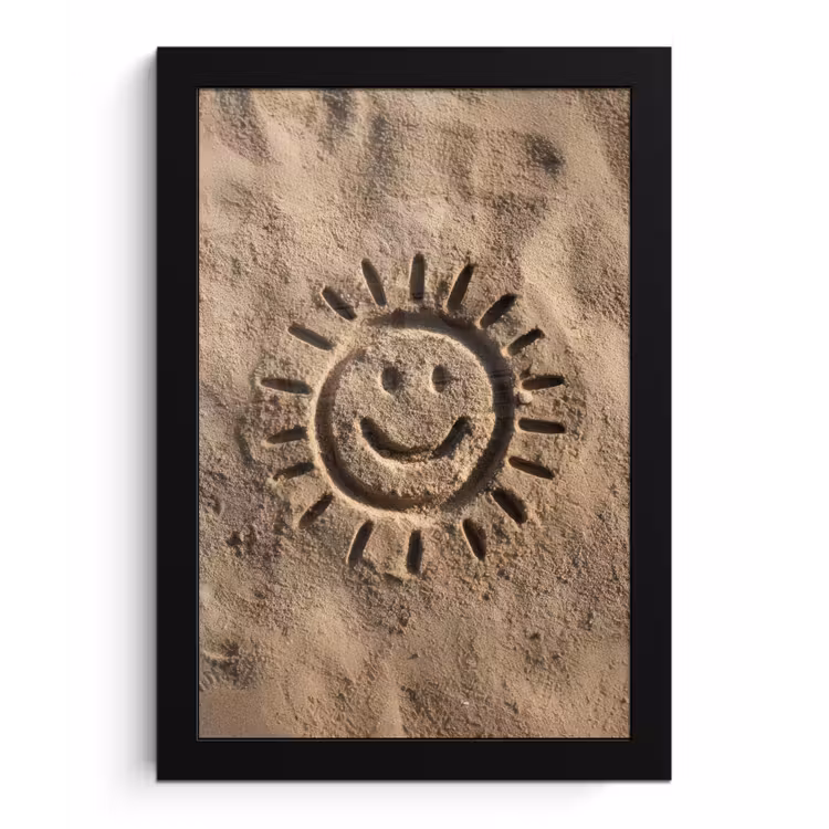 Gezichtje - Zon - Zand - Getekend fotolijst zwart zonder passe partout klein -3d