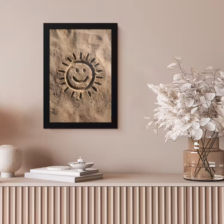 Gezichtje - Zon - Zand - Getekend fotolijst zwart zonder passe partout klein -sfeer5
