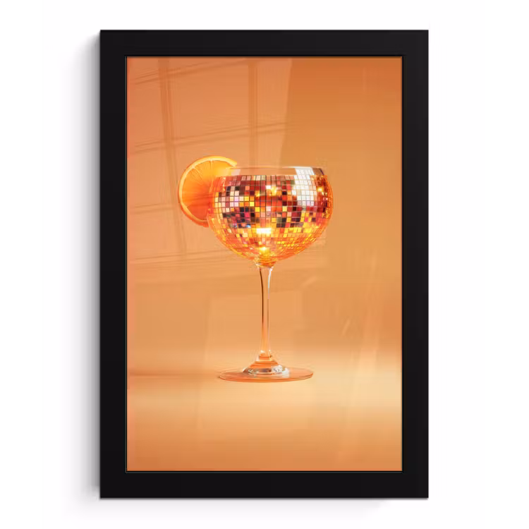 Drank - Oranje - Glitter - Disco fotolijst zwart zonder passe partout klein -3d