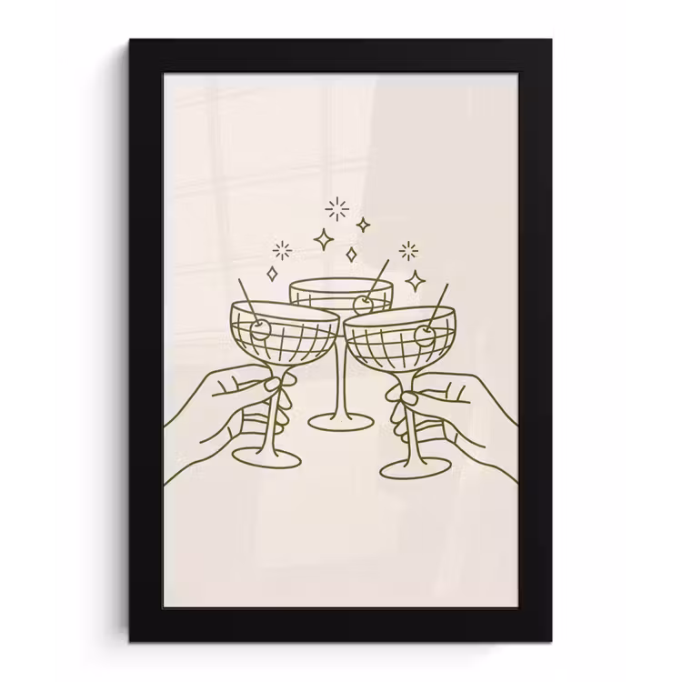 Drankjes - Feest - Proosten - Minimalistisch - Groen fotolijst zwart zonder passe partout klein -3d