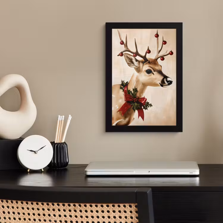 Gewei - Kerst - Rendier - Rood fotolijst zwart zonder passe partout klein -sfeer1