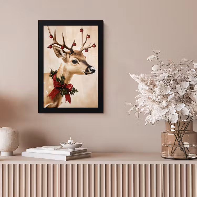 Gewei - Kerst - Rendier - Rood fotolijst zwart zonder passe partout klein -sfeer5