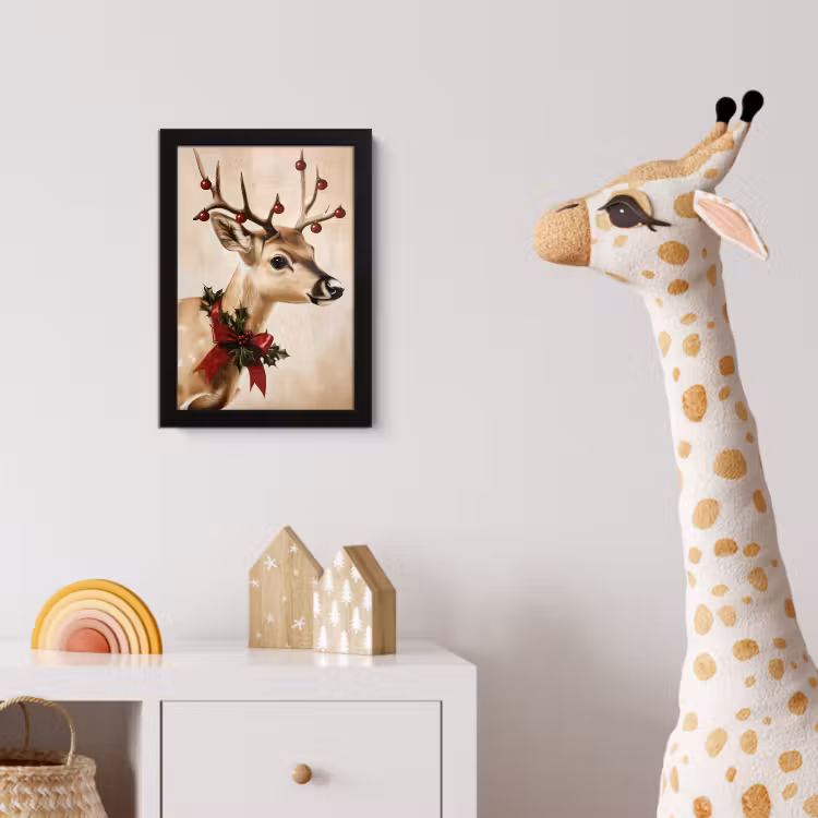 Gewei - Kerst - Rendier - Rood fotolijst zwart zonder passe partout klein -usfeer4_kinderkamer