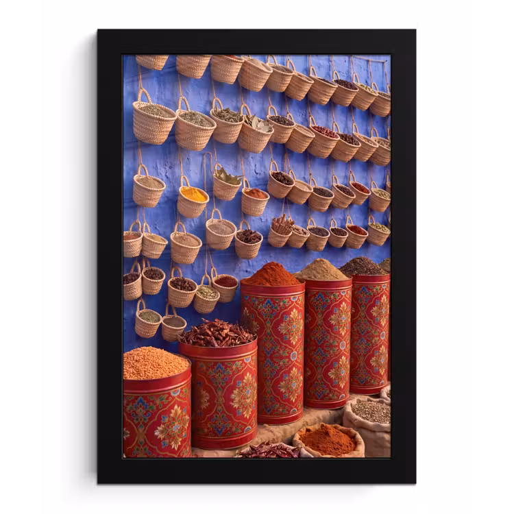 Bilder mit Rahmen - Gewürze – Körbe – Markt - Kruiden - Manden - Markt fotolijst zwart zonder passe partout klein