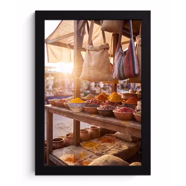 Bilder mit Rahmen - Gewürze – Markt – Bunt - Specerijen - Markt - Kleurrijk fotolijst zwart zonder passe partout klein