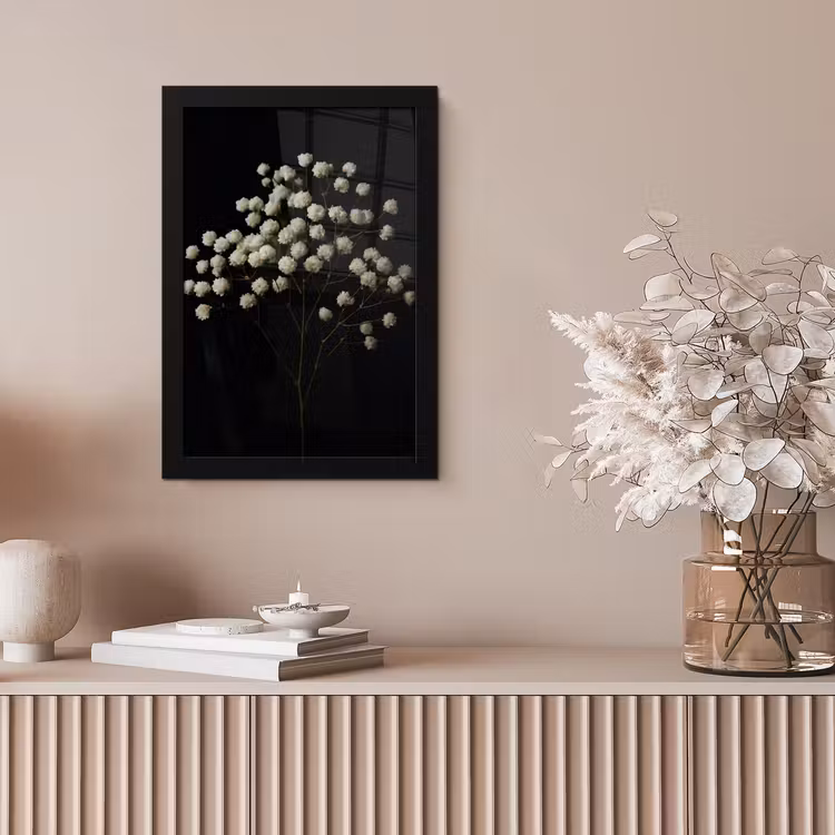 Gipskruid - Bloemetjes - Wit - Minimalistisch fotolijst zwart zonder passe partout klein -sfeer5