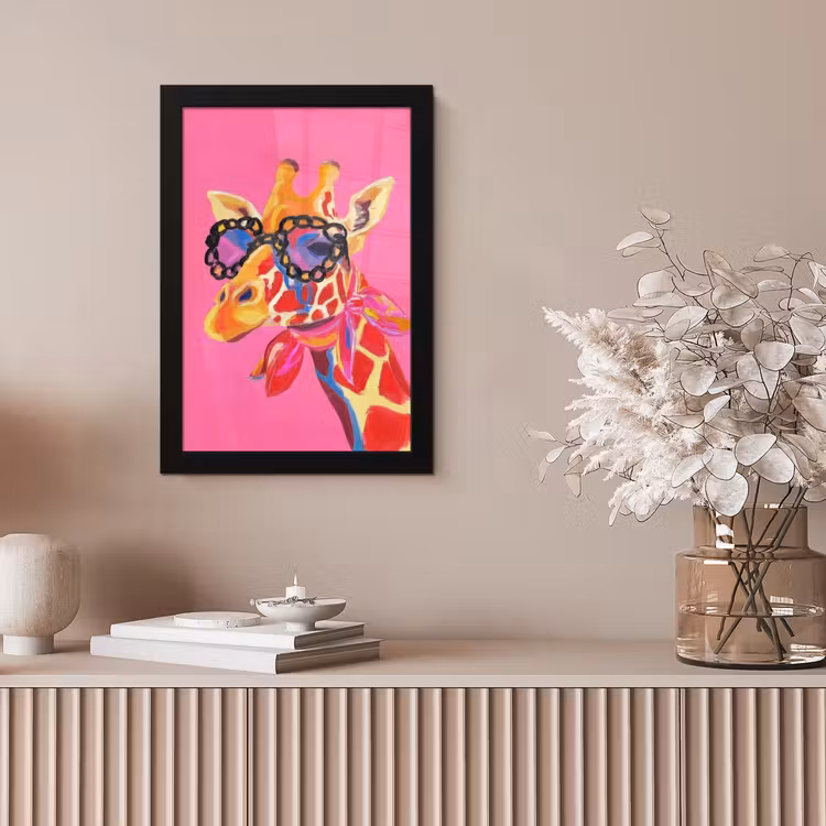 Giraf - Roze - Bril - Sjaal fotolijst zwart zonder passe partout klein -sfeer5
