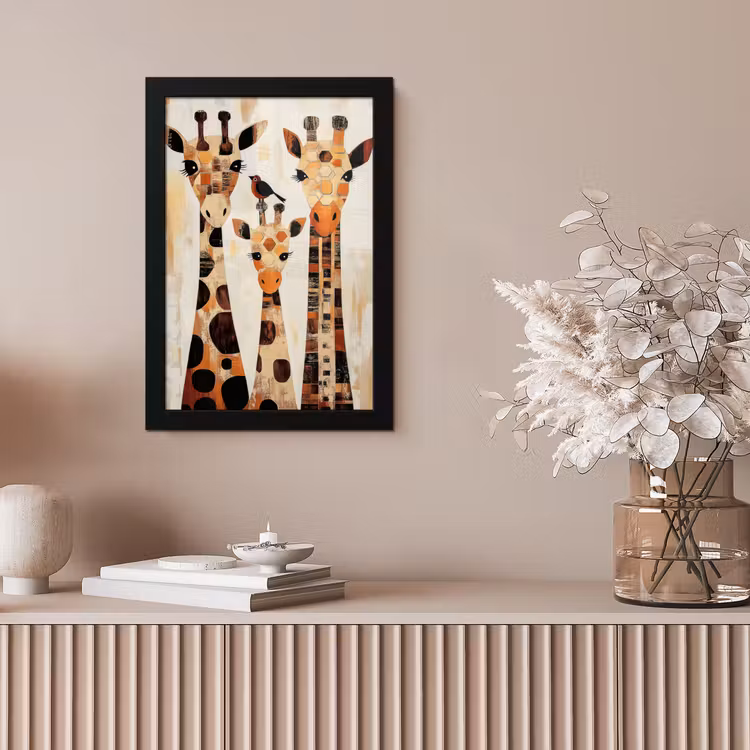 Giraffen - Cartoon - Crème fotolijst zwart zonder passe partout klein -sfeer5