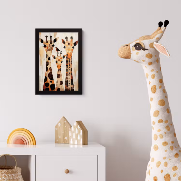 Giraffen - Cartoon - Crème fotolijst zwart zonder passe partout klein -usfeer4_kinderkamer