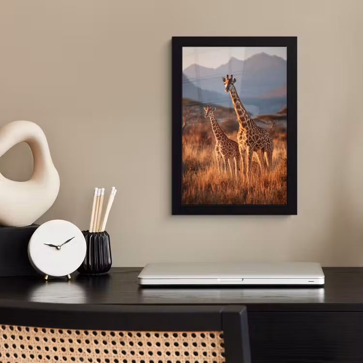 Giraffen - Hoog gras - Acaciabomen fotolijst zwart zonder passe partout klein -sfeer1