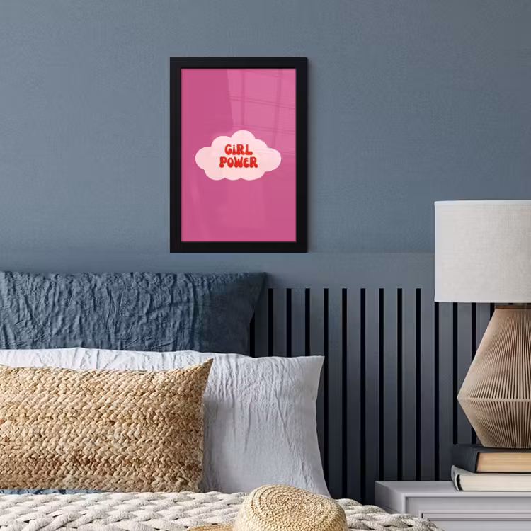 Girl power - Wolk - Roze fotolijst zwart zonder passe partout klein -sfeer3