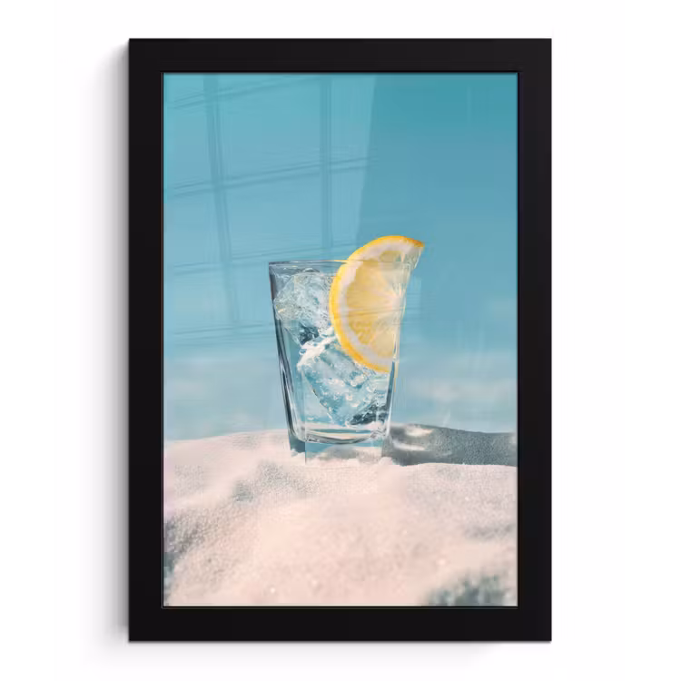 Glas - ijsblokjes - Citroen fotolijst zwart zonder passe partout klein -3d