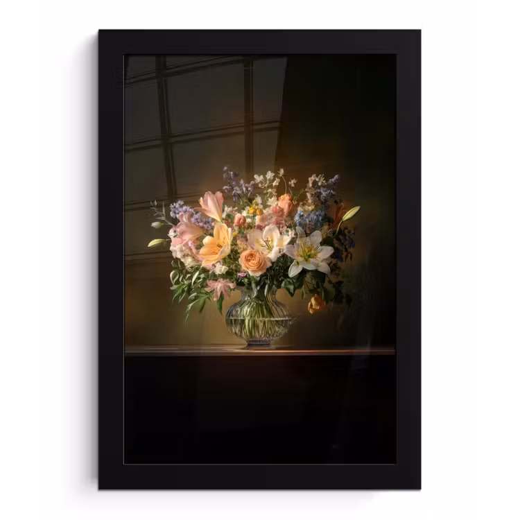 Glazen - Bloemen - Boeket - Kleuren fotolijst zwart zonder passe partout klein -3d