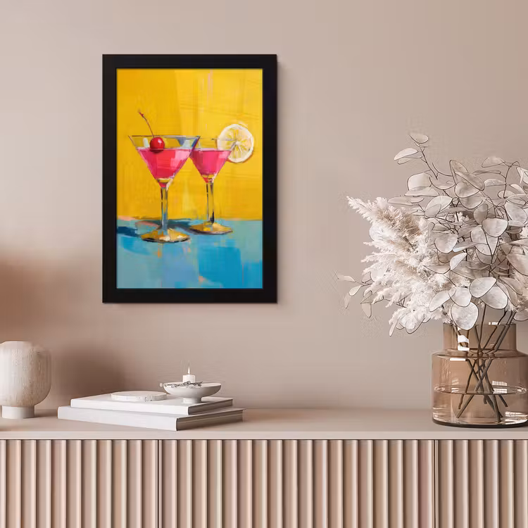 Glazen - Cocktail - Citroen - Kers fotolijst zwart zonder passe partout klein -sfeer5