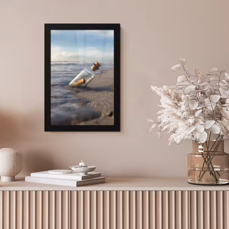 Glazenfles - Post - Zee - Zand fotolijst zwart zonder passe partout klein -sfeer5
