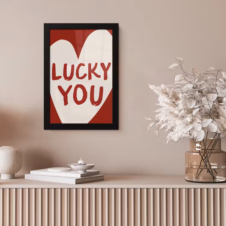 Lucky - Hart - Rood fotolijst zwart zonder passe partout klein -sfeer5