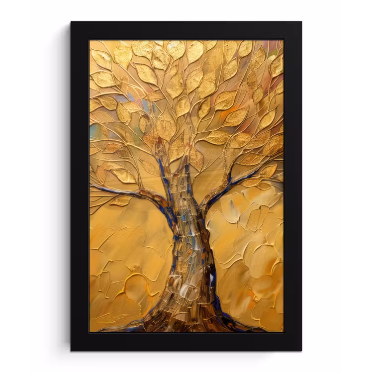 Goud - Boom - Abstract - Modern fotolijst zwart zonder passe partout klein -3d