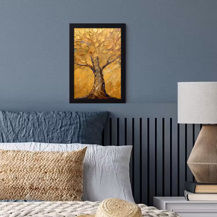 Goud - Boom - Abstract - Modern fotolijst zwart zonder passe partout klein -sfeer3