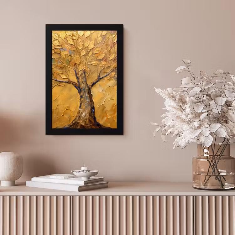 Goud - Boom - Abstract - Modern fotolijst zwart zonder passe partout klein -sfeer5