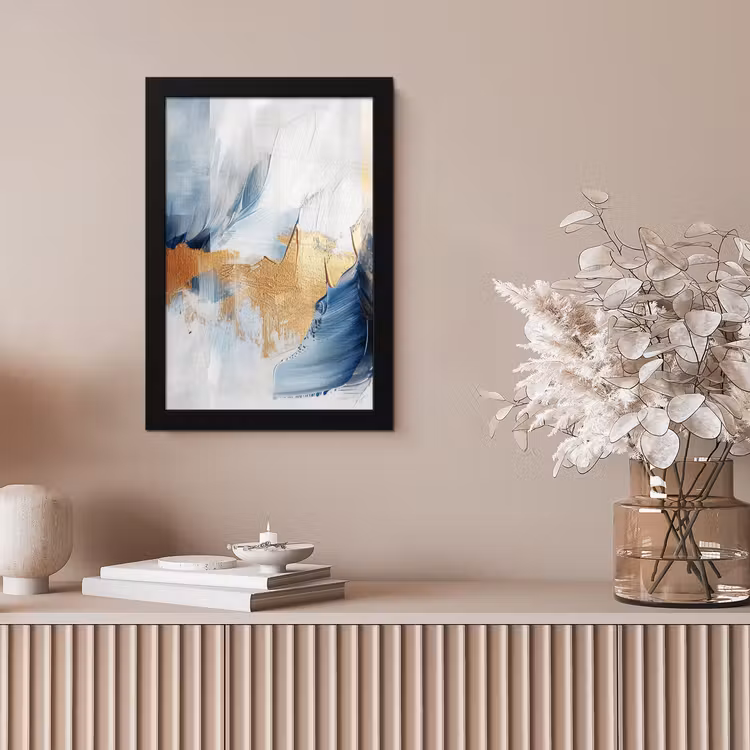 Goud - Blauw - Watercolor - Kunst - Modern fotolijst zwart zonder passe partout klein -sfeer5