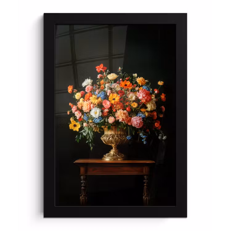 Goud - Bloemen - Kleuren - Vaas fotolijst zwart zonder passe partout klein -3d