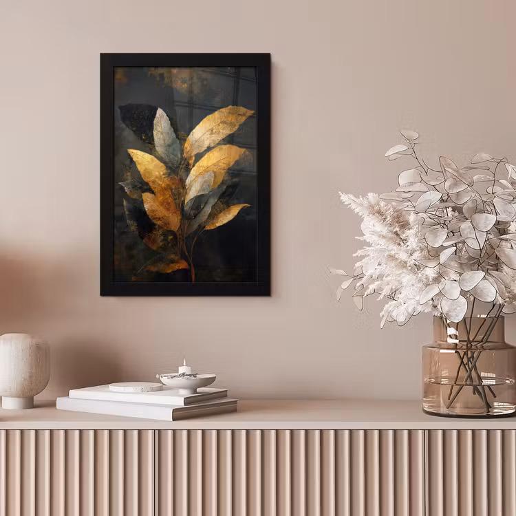 Gouden Bladcompositie – Botanische Luxe fotolijst zwart zonder passe partout klein -sfeer5
