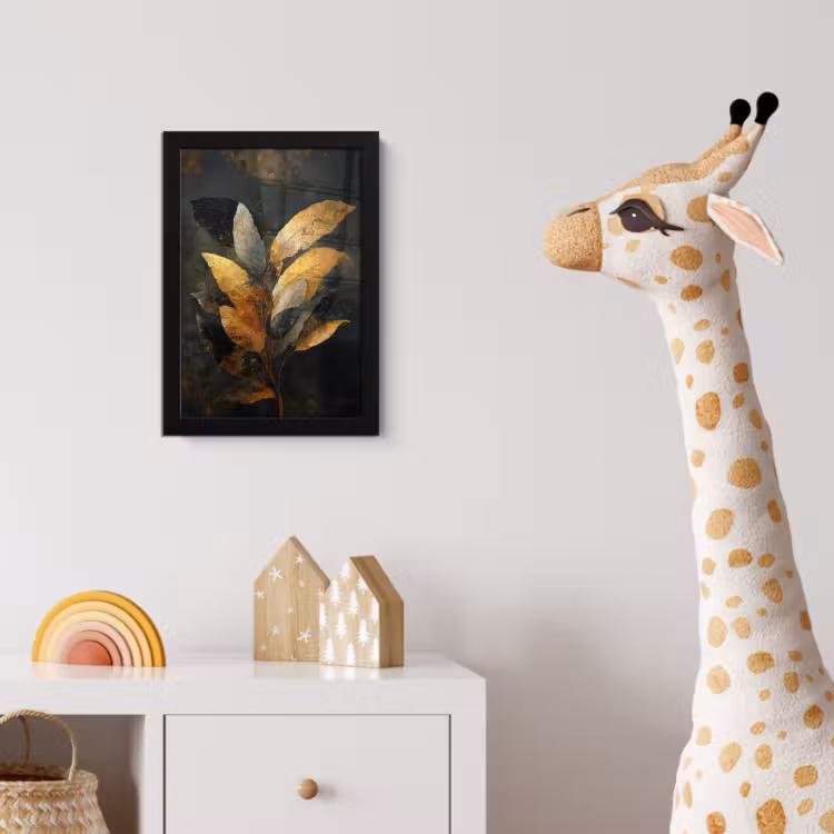 Gouden Bladcompositie – Botanische Luxe fotolijst zwart zonder passe partout klein -usfeer4_kinderkamer